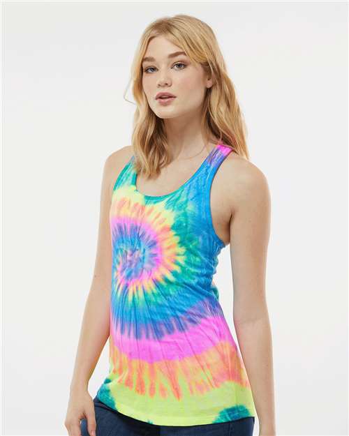 Women's Tie-Dyed Racerback Tank Top – On Model – Side