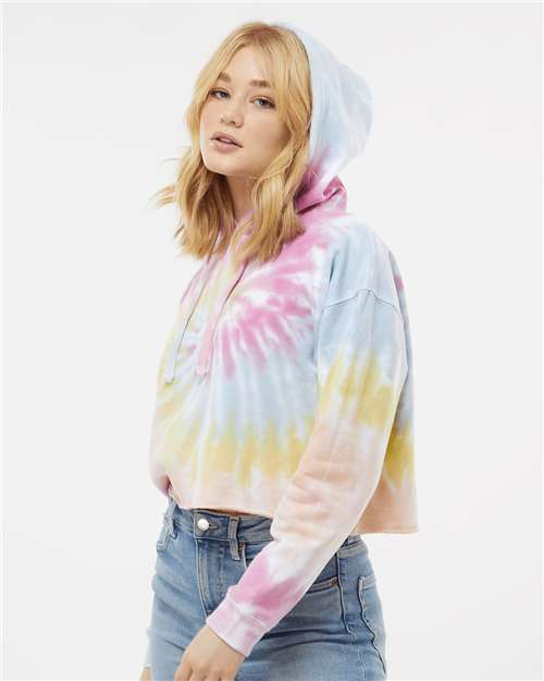 Women's Tie-Dyed Crop Hooded Sweatshirt – On Model – Side