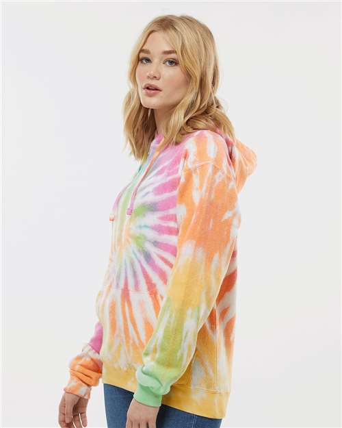 Unisex Tie-Dyed Cloud Inside-Out Fleece Hooded Sweatshirt – On Model – Side
