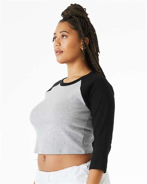 Women's Micro Rib Three-Quarter Raglan Sleeve Baby Tee – On Model – Side