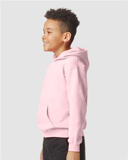Youth Softstyle® Midweight Hooded Sweatshirt – On Model – Side