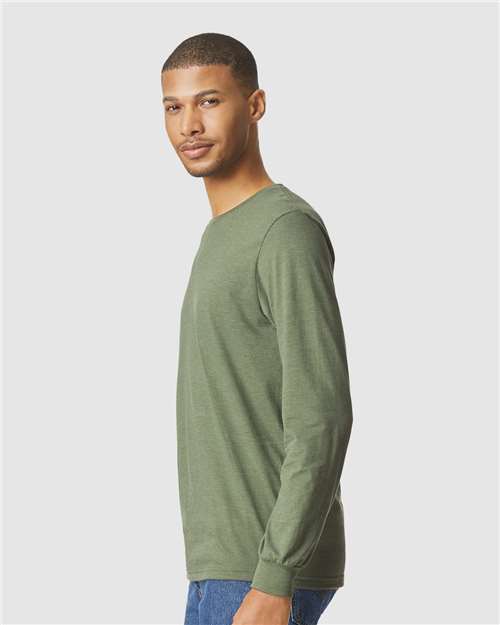 Unisex Softstyle® CVC Long Sleeve T-Shirt – On Model – Side