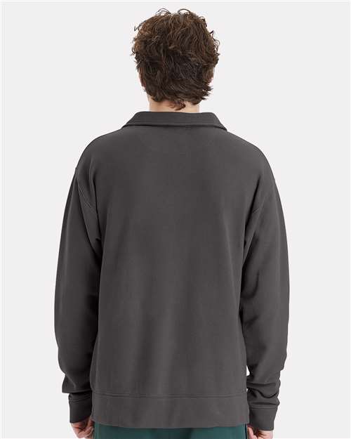 Unisex Garment-Dyed Polo Collar Sweatshirt – On Model – Back