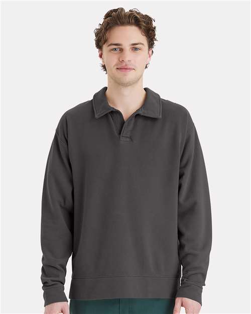 Unisex Garment-Dyed Polo Collar Sweatshirt