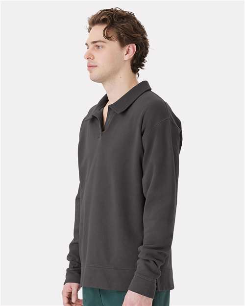 Unisex Garment-Dyed Polo Collar Sweatshirt – On Model – Side