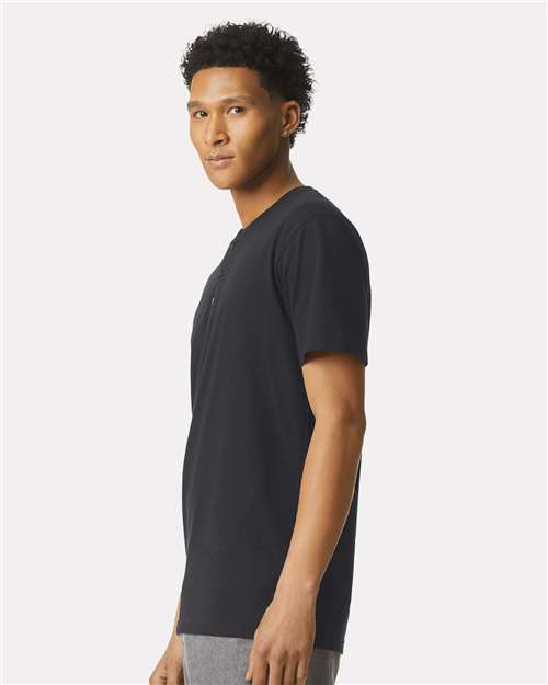 Unisex CVC Henley Tee – On Model – Side
