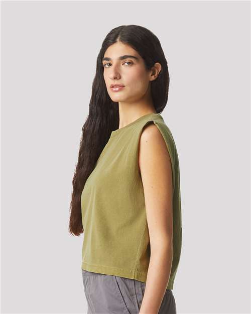 Women's Heavyweight Cotton Garment-Dyed Muscle Tee – On Model – Side