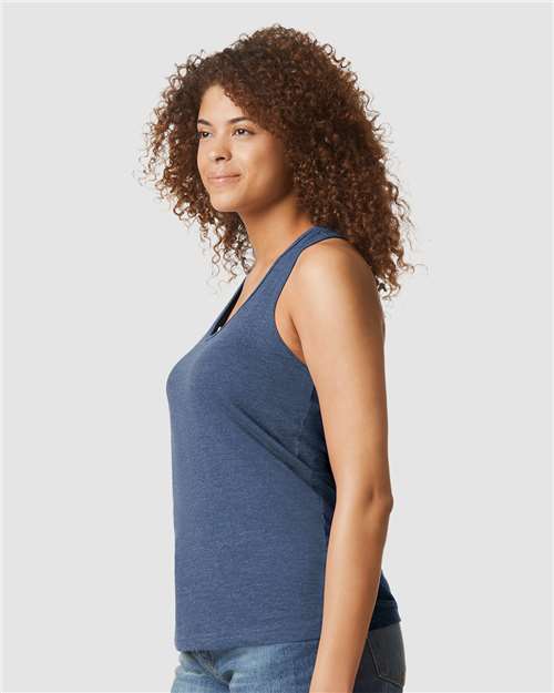 Women's Softstyle® CVC Racerback Tank Top – On Model – Side