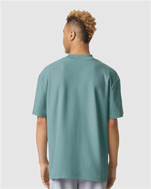Unisex Pique Mock Neck Tee – On Model – Back