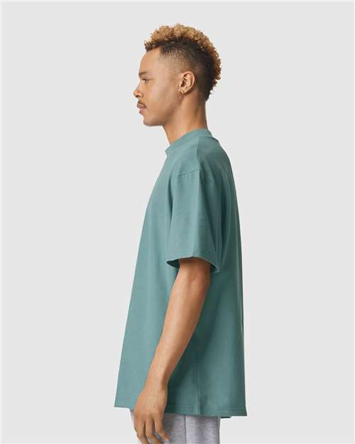 Unisex Pique Mock Neck Tee – On Model – Side