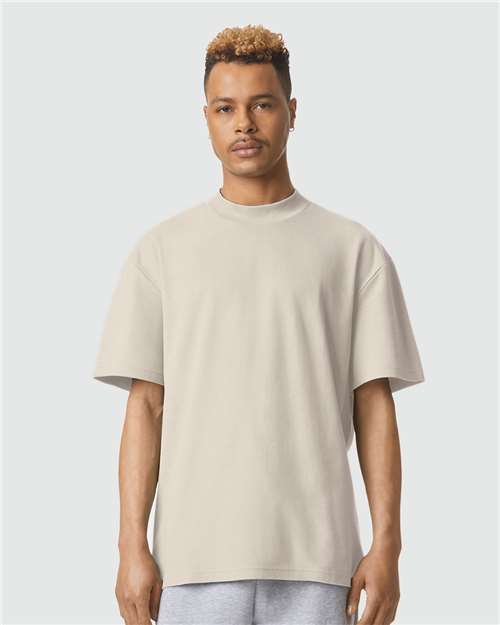 Unisex Pique Mock Neck Tee – On Model