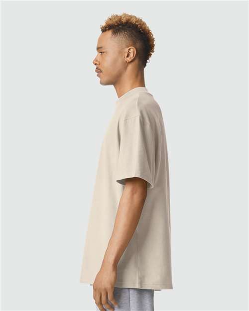 Unisex Pique Mock Neck Tee – On Model – Side