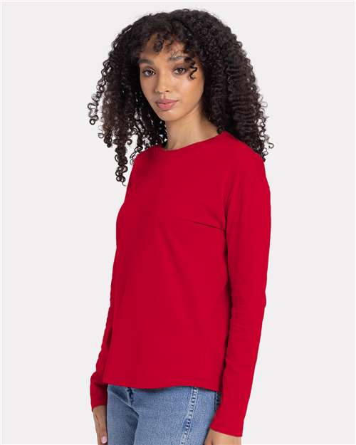 Women's Cotton Relaxed Long Sleeve Tee – On Model – Side