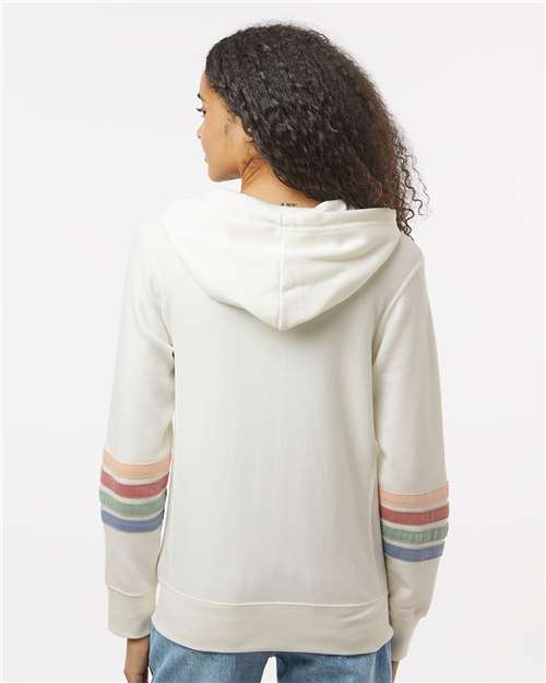 Women's Striped Sleeves Full-Zip Hooded Sweatshirt – On Model – Back