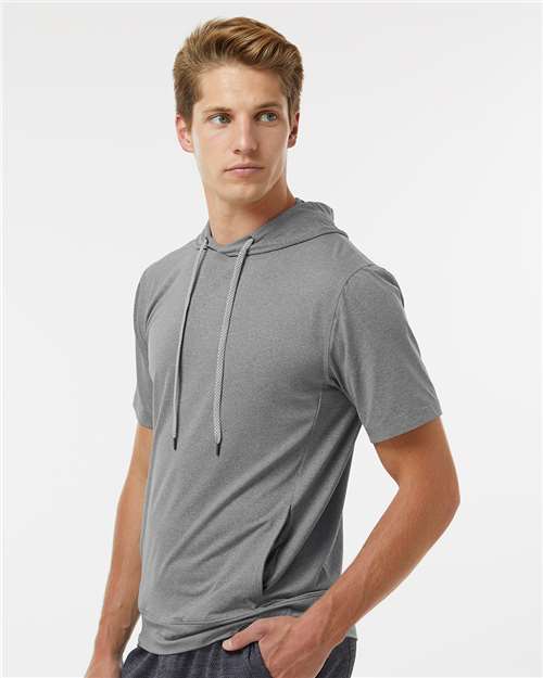 Men's Eco Revive™ Ventura Soft Knit Short Sleeve Hooded Sweatshirt – On Model – Side