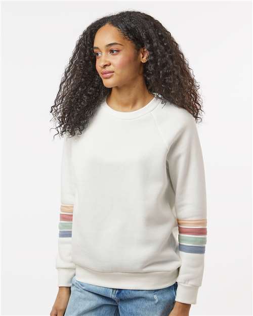 Women's Striped Sleeves Crewneck Sweatshirt – On Model – Side