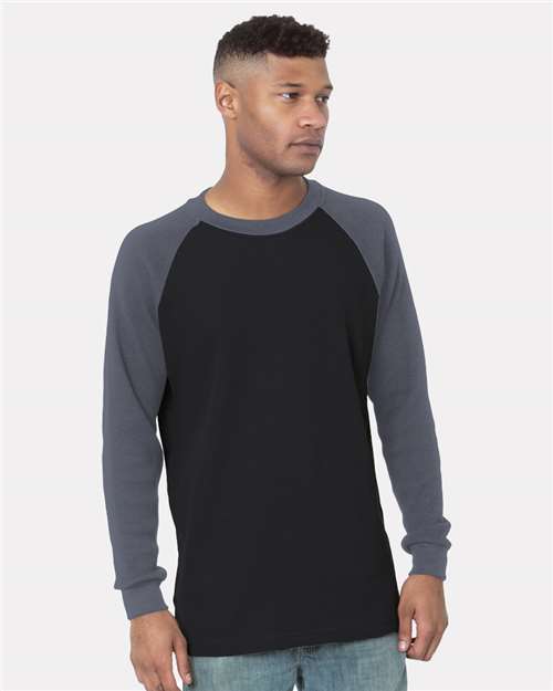 Unisex USA-Made Heavyweight Waffle Knit Thermal Raglan T-Shirt – On Model