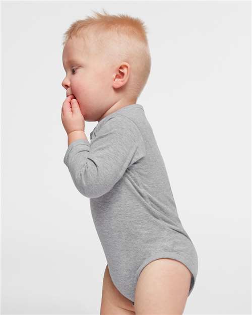 Infant Fine Jersey Long Sleeve Bodysuit – On Model – Side