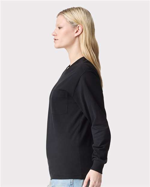 Unisex Super Heavyweight Long Sleeve Pocket Tee – On Model – Side