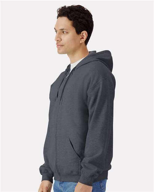Unisex Softstyle® Midweight Full-Zip Hooded Sweatshirt – On Model – Side