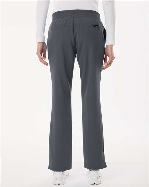 Women's Petite Sizes Xenos Essential Knit-Waist Scrub Pants – On Model – Back