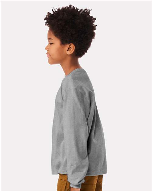 Youth 6oz. Heavyweight Long Sleeve Tee – On Model – Side