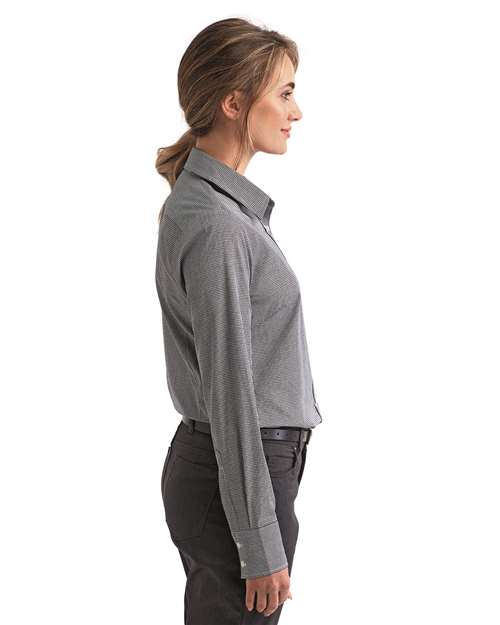 Women's Microcheck Gingham Cotton Shirt – On Model – Side