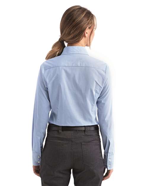 Women's Microcheck Gingham Cotton Shirt – On Model – Back