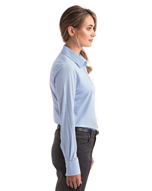 Women's Microcheck Gingham Cotton Shirt – On Model – Side