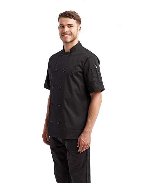 Unisex Short Sleeve Recycled Chef Coat – On Model – Side