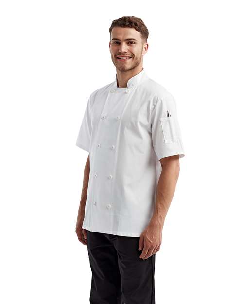Unisex Short Sleeve Recycled Chef Coat – On Model – Side