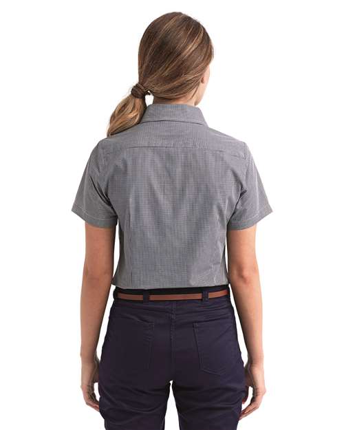 Women's Microcheck Gingham Short Sleeve Cotton Dress Shirt – On Model – Back