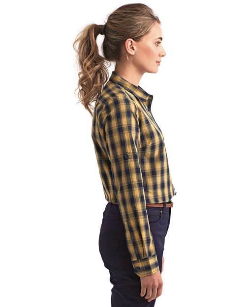 Women's Mulligan Check Cotton Dress Shirt – On Model – Side