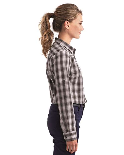Women's Mulligan Check Cotton Dress Shirt – On Model – Side