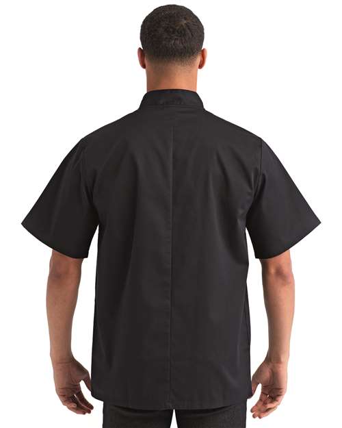 Unisex Ten Studded Front Short Sleeve Chef Coat – On Model – Back