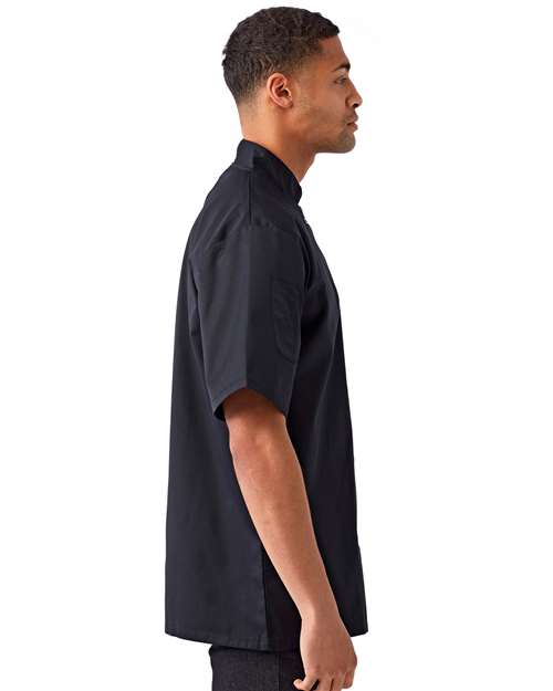 Unisex Ten Studded Front Short Sleeve Chef Coat – On Model – Side