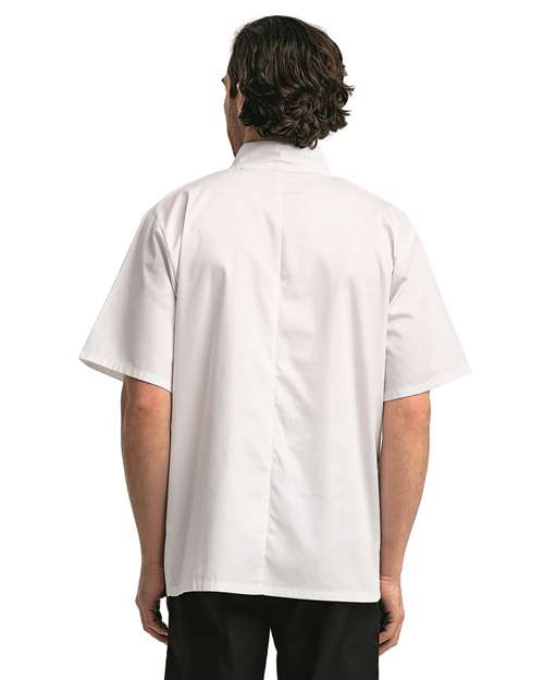 Unisex Ten Studded Front Short Sleeve Chef Coat – On Model – Back