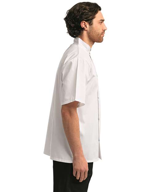 Unisex Ten Studded Front Short Sleeve Chef Coat – On Model – Side