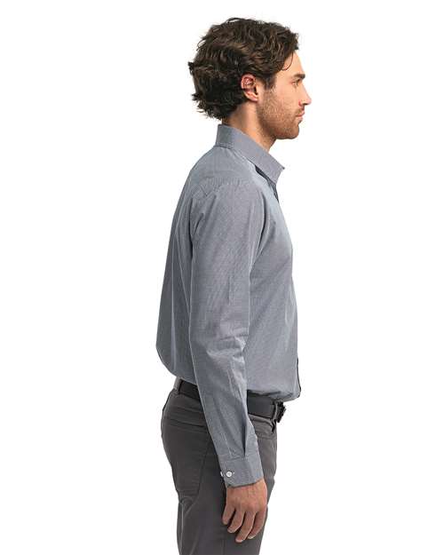 Men's Microcheck Gingham Cotton Shirt – On Model – Side