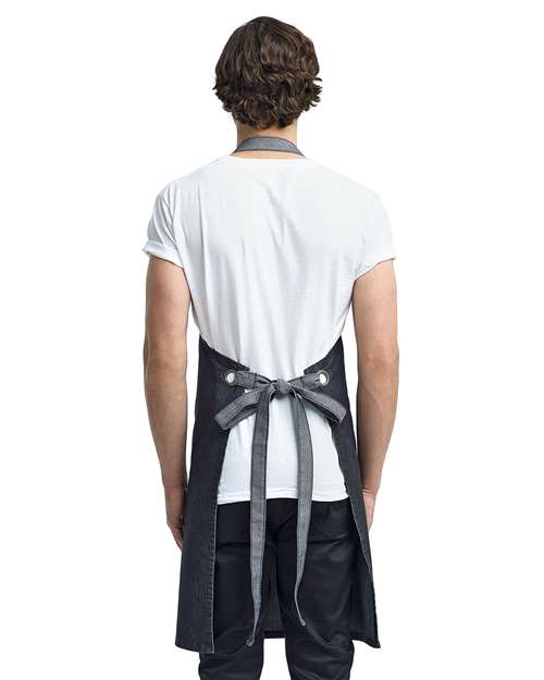 Domain Contrast Denim Bib Apron – On Model – Back