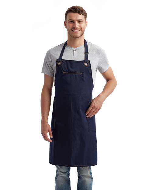 Barley Contrast Stitch Recycled Bib Apron – On Model