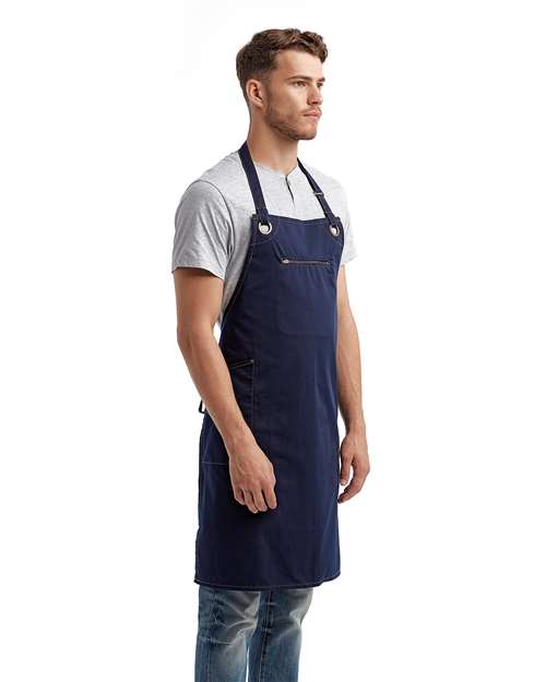 Barley Contrast Stitch Recycled Bib Apron – On Model – Side