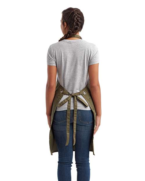 Barley Contrast Stitch Recycled Bib Apron – On Model – Back