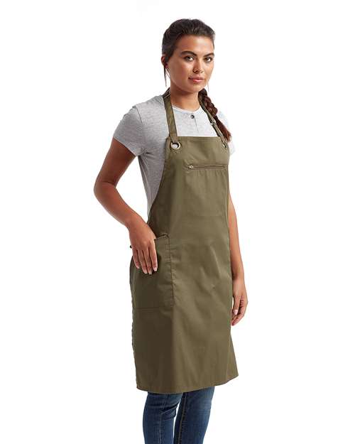 Barley Contrast Stitch Recycled Bib Apron – On Model – Side