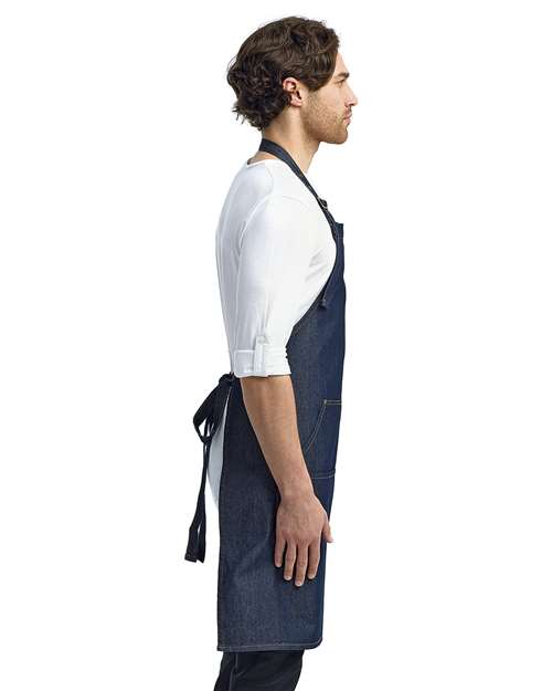Jeans Stitch Denim Bib Apron – On Model – Side