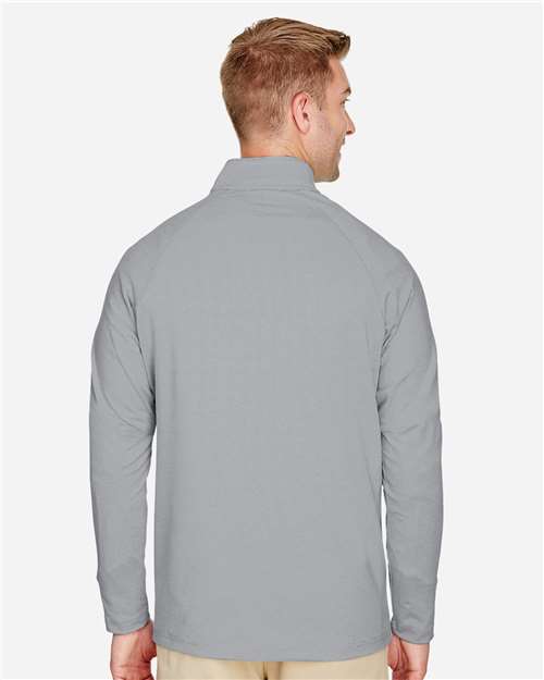 Men's CrownLux Performance® Clubhouse Micro-Stripe Quarter-Zip Pullover – On Model – Back