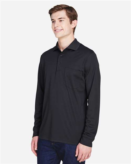 Men's Pinnacle Performance Long Sleeve Piqué Polo with Pocket – On Model – Side