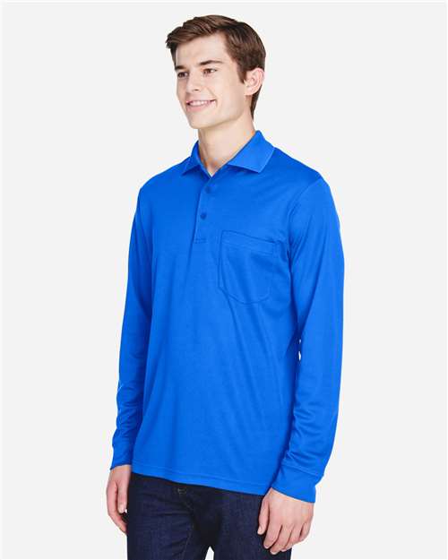 Men's Pinnacle Performance Long Sleeve Piqué Polo with Pocket – On Model – Side