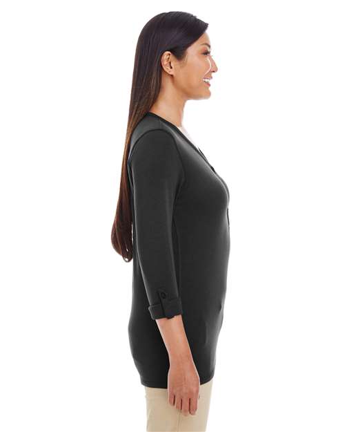 Women's Perfect Fit™ Y-Placket Convertible Sleeve Knit Top – On Model – Side