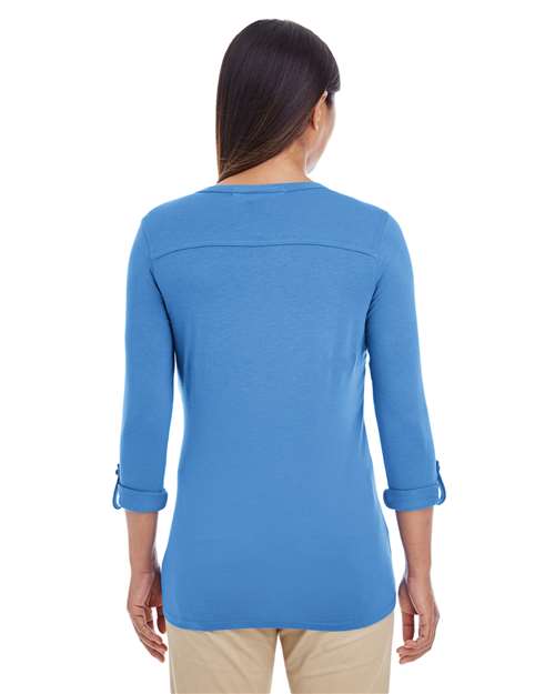 Women's Perfect Fit™ Y-Placket Convertible Sleeve Knit Top – On Model – Back